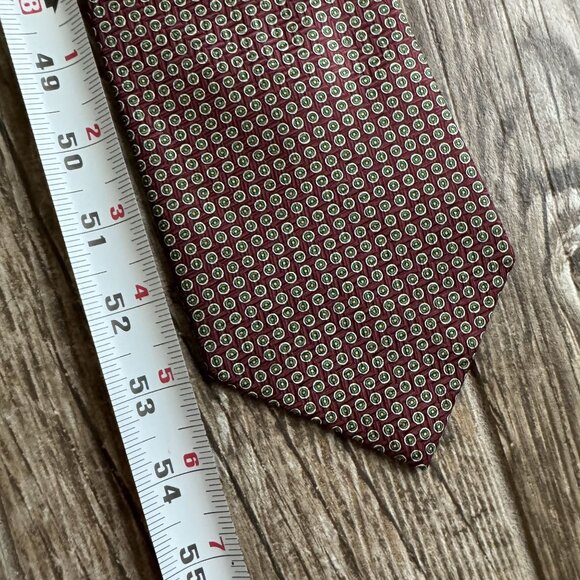 Polo By Ralph‎ Lauren Preppy Silk Tie Burgundy Green Gold Circles Handmade USA - Picture 7 of 7